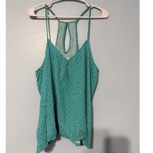 SO Heritage‎ Women's XL Teal Geometric Racerback Tank Top Keyhole Back 0933